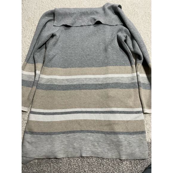 Apt 9 Womens Sz S Open Front Long Sleeve Sweater Cardigan Gray Tan White Striped - Picture 3 of 10